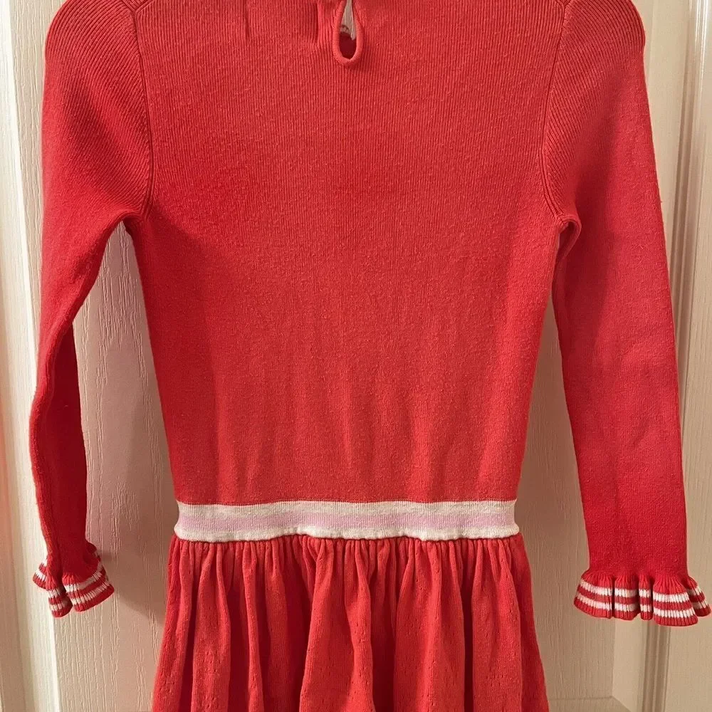 Mini Boden Long Sleeve Sweater Dress Striped Ruffle Neck Cuffs Girls Size 7-8